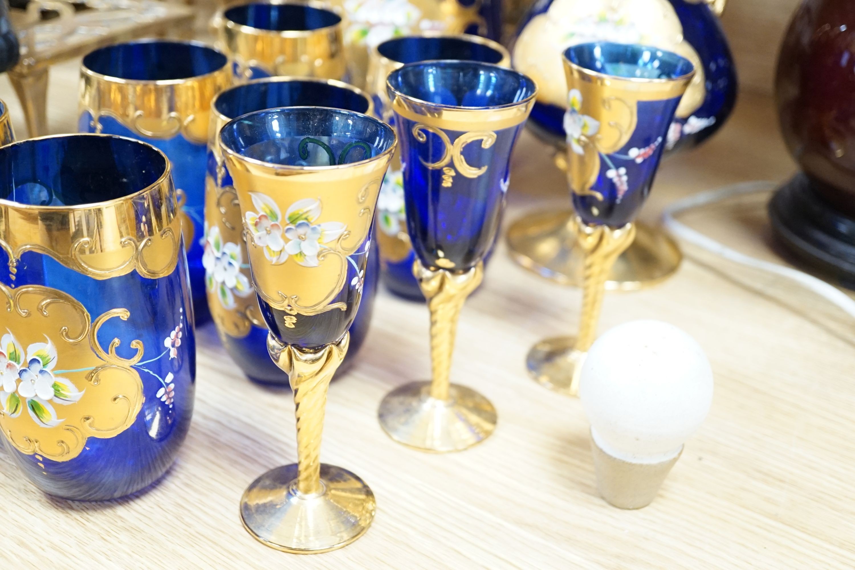 A collection of Venetian coloured and gilded glassware